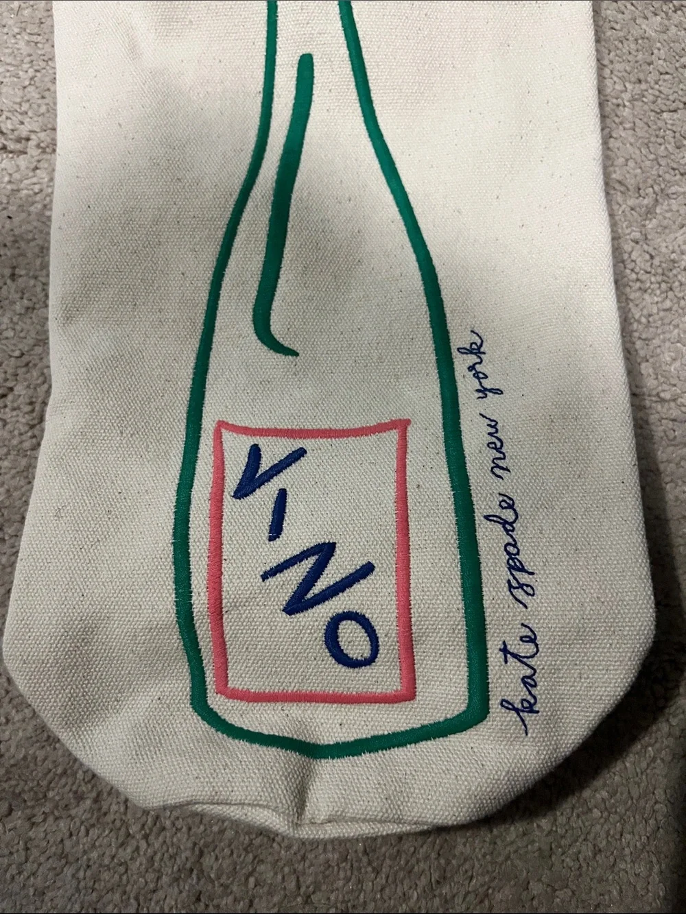 kate spade Natural Canvas Wine Bottle Crossbody Tote Bag